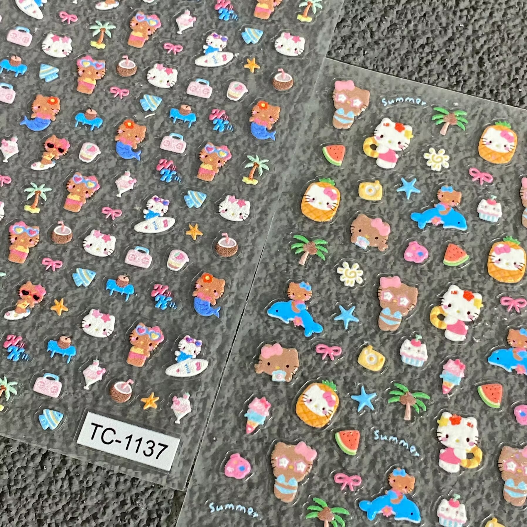 夏日黑皮HelloKitty浮雕美甲贴纸