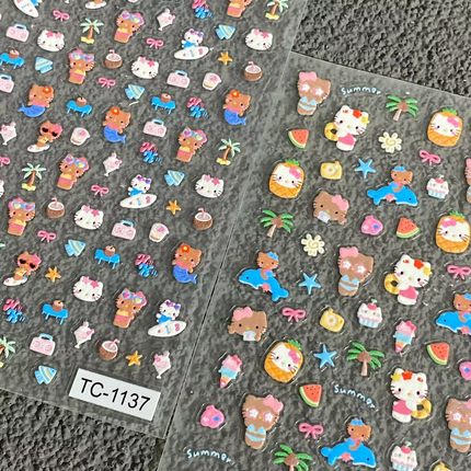 夏日黑皮HelloKitty凯蒂猫浮雕美甲贴纸手机壳ccd水杯diy指甲贴