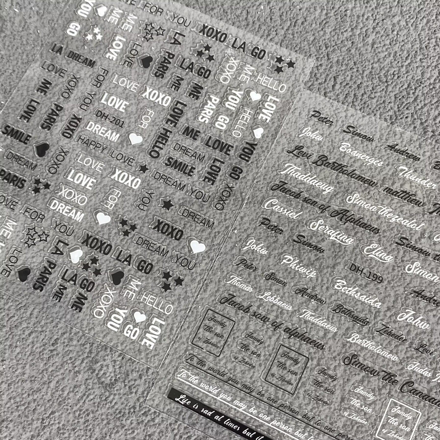 简约百搭黑白英文字母美甲贴纸爱心星星单词防水背胶指甲装饰贴