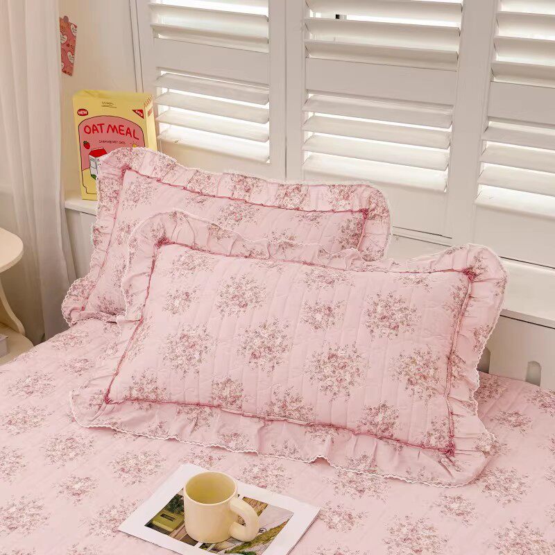 韩版纯棉夹棉枕套一对装全棉枕芯套单人成人蕾丝48*74花边枕头套