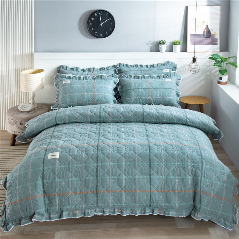 全棉夹棉加厚多功能被套四件套纯棉水洗棉花边床裙式床罩床上用品