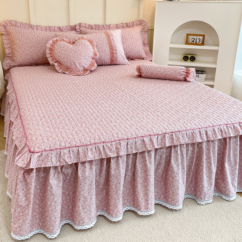 全棉夹棉韩版床裙式床罩单件纯棉加厚保护套防尘罩花边床单套件冬
