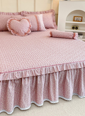 全棉夹棉韩版床裙式床罩单件纯棉加厚保护套防尘罩花边床单套件冬