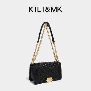 斜挎包 2025新款 BOAT TAIL&CK轻奢小众高级感真皮菱格链条包包女式