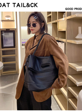 BOAT TAIL&CK大容量通勤上课托特包女款2025新款超软黑色斜挎大包