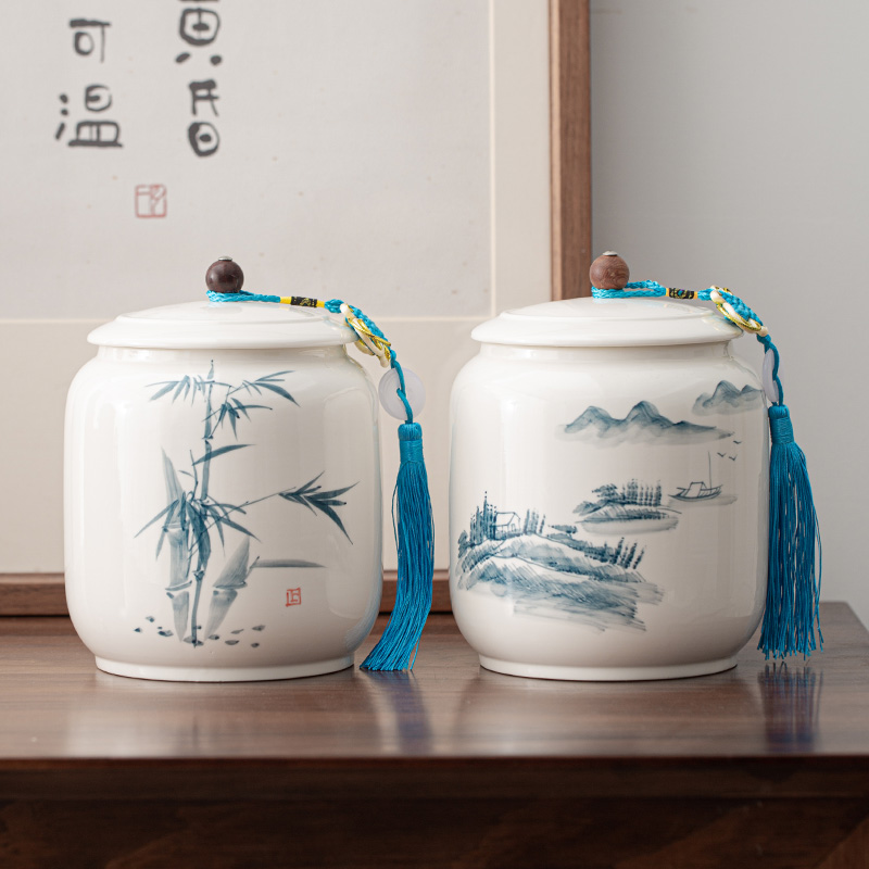 茶叶罐手绘白瓷家用礼盒包装大号