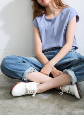 日系女款松紧腰宽松版牛仔裤