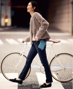 初原家女士高弹牛仔裤反面磨毛瘦身直筒裤萝卜裤女款日系长裤