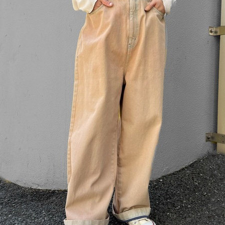 日系女款牛仔阔腿宽松版长裤