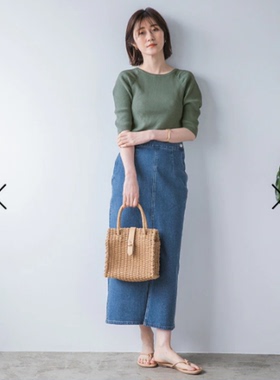 初原家牛仔包臀半身裙女士长裙后开叉日系秋款成熟的紧身apart