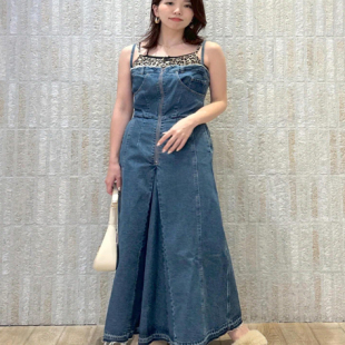 初原家女士牛仔连衣裙系带收腰女款长裙春秋牛仔背带裙纯棉