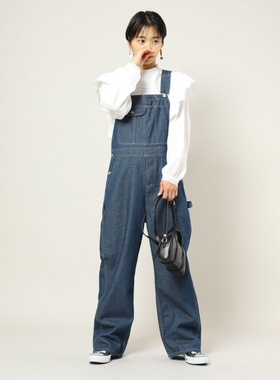 初原家女士高腰牛仔背带裤 日系宽松版  女款减龄freaks store