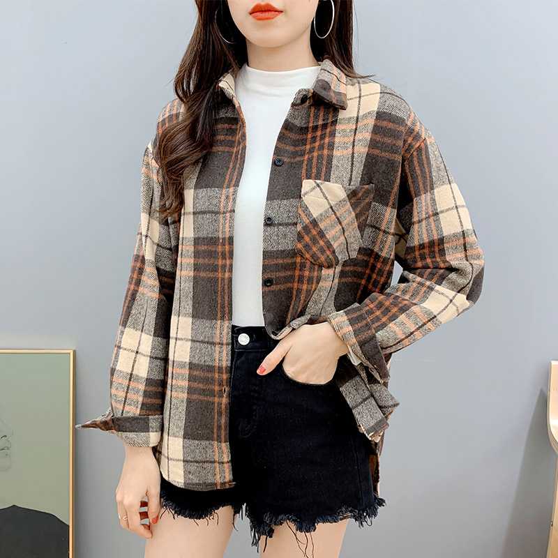 毛呢格子衬衫加厚秋冬新款外套