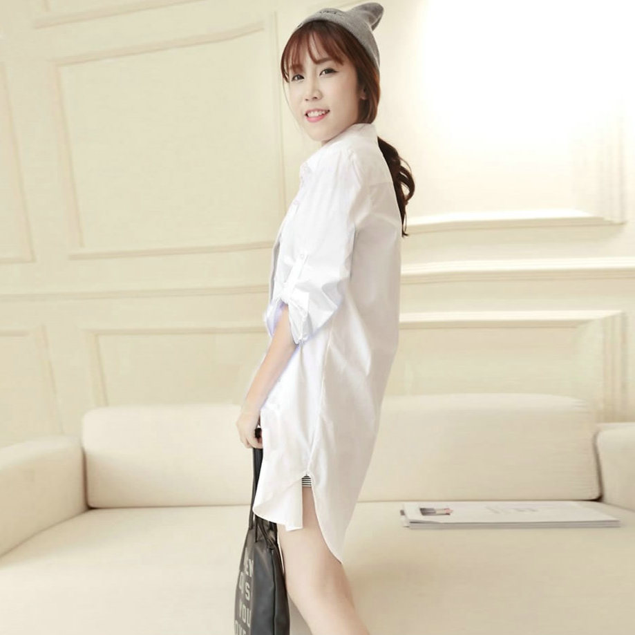 bf风男朋友性感衬衫女欧美长袖纯棉大码女装中长款韩版打底防晒衣