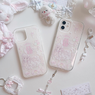 原创设计小叽茶话会系列梦幻imd双层印花珍珠手机壳亮面可爱少女苹果15系列 15 pro 大孔保护壳 适用于苹果