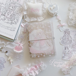 Diana原创设计小叽花朝节少女可爱M5三折活页手账本少女心碎花本