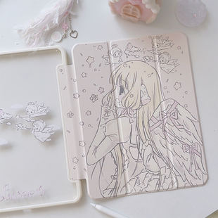 原创设计小叽ipad保护套透明壳子磁吸唤醒保护套Air45新款 苹果保护套少女可爱寝室学生上班族平板超薄10.2寸