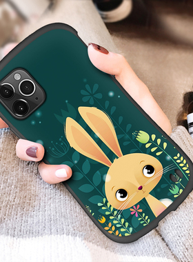 原创绿色兔子适用苹果13ProMax小蛮腰iPhone12手机壳11女XR加厚X防摔7P软8Plus全包硅胶ip15保护套网红