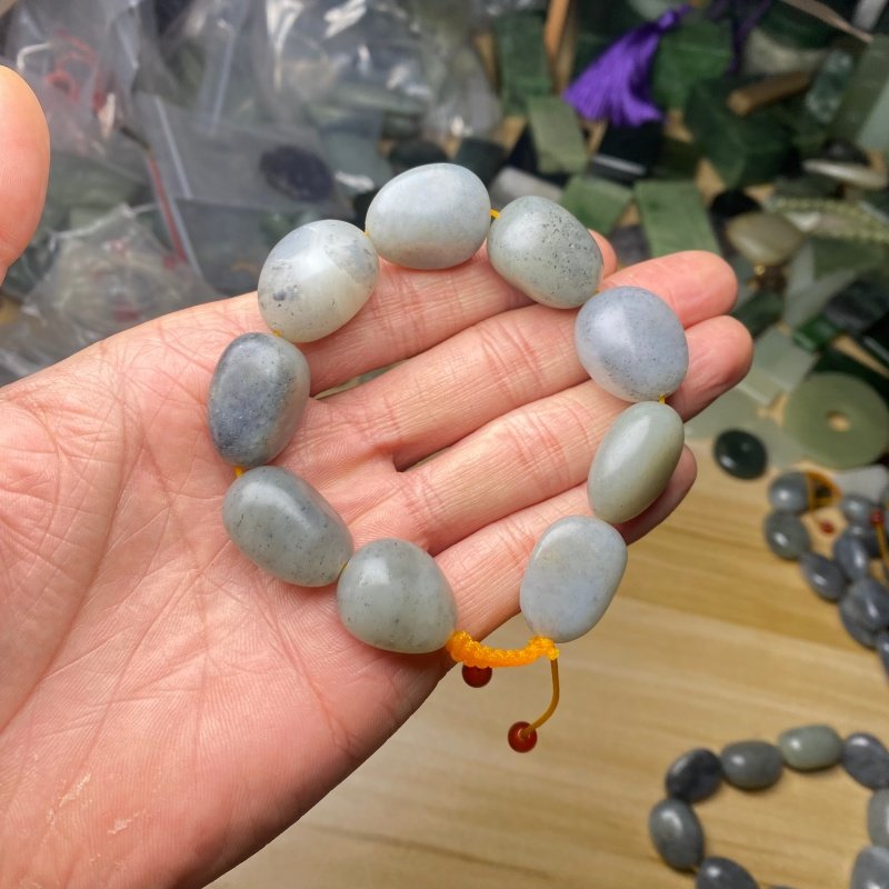 天然新疆和田玉籽料手串老矿青花原皮男女款原石手链饰品支持鉴定