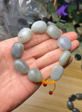 天然新疆和田玉籽料手串老矿青花原皮男女款原石手链饰品支持鉴定