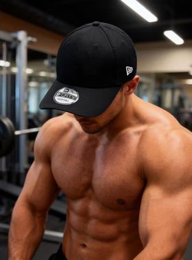 NEWERA纽亦华黑色无标款9FORTY弯檐硬顶魔术粘贴扣街头休闲情侣帽