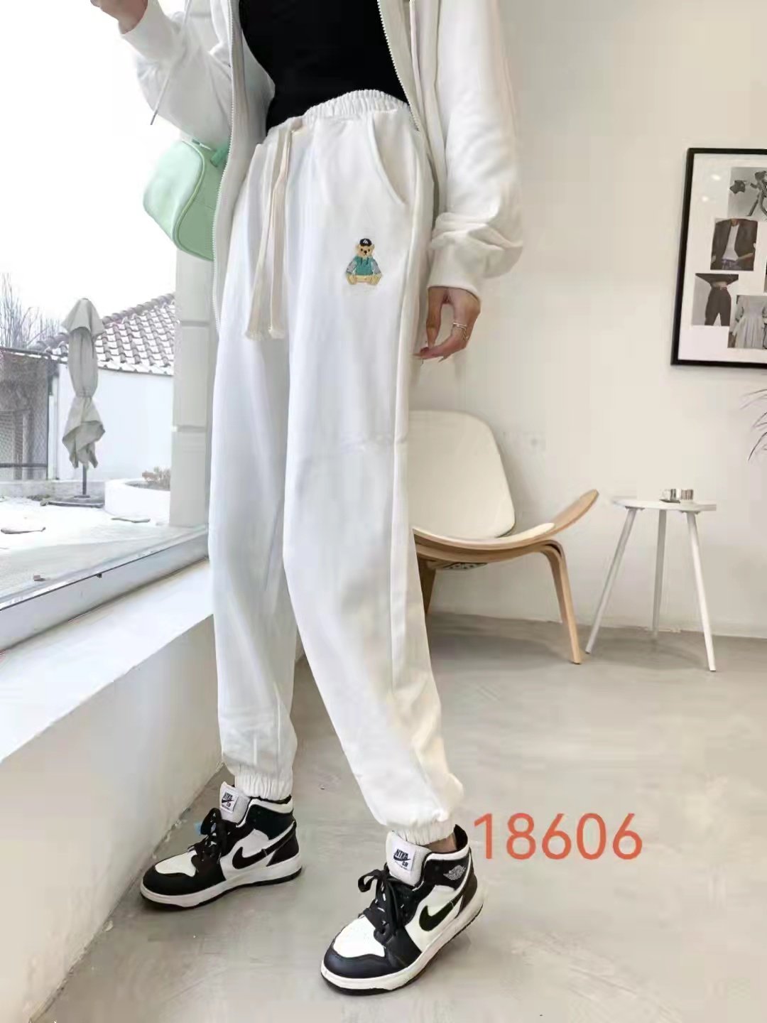 2025年春季刺绣小熊抽绳束口裤卫裤纯棉休闲ins潮火女款