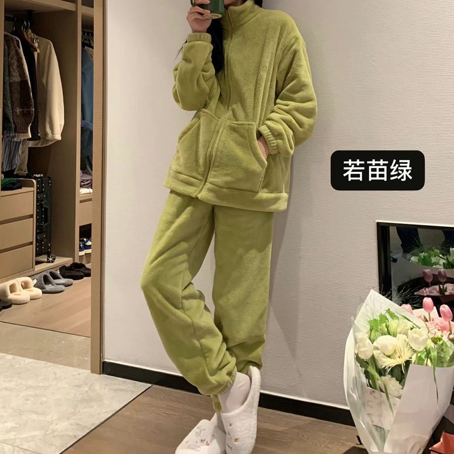 家居服女士套装厚珊瑚加绒可外穿睡衣学生个性百搭套装杜小宅同款