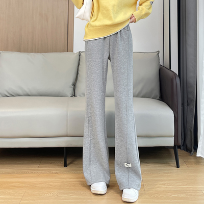 加绒加厚毛呢微喇裤子女冬天2025新款保暖阔腿休闲糯米羊绒喇叭裤