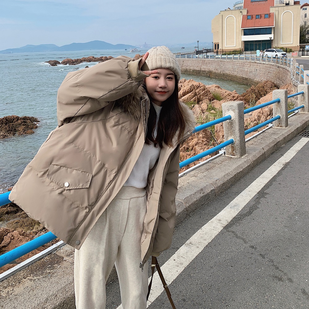 冬季2025新款初中学生加厚棉袄女微胖MM羽绒棉衣棉服大毛领面包服