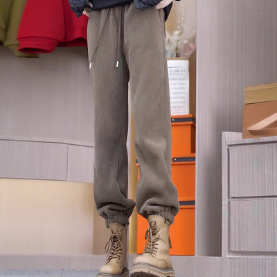 加绒加厚羊羔绒棉裤女秋冬季特厚2025新款爆款哈伦灯芯绒运动卫裤