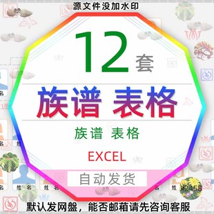 家族族谱图表模板excel表格父系母系田氏宝塔式世系姓氏家谱图表3