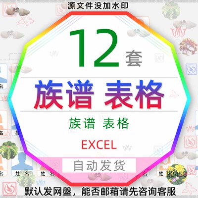 家族族谱图表模板excel表格父系母系田氏宝塔式世系姓氏家谱图表3
