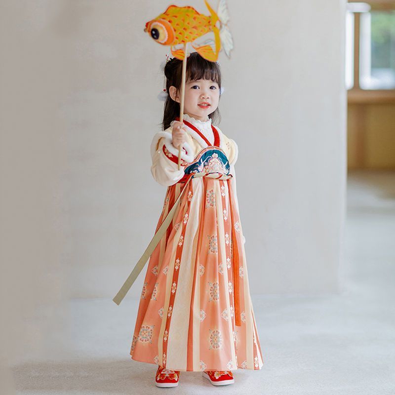 儿童汉服秋冬款加绒套装加厚拜年服冬天中国风女童公主裙古风唐装