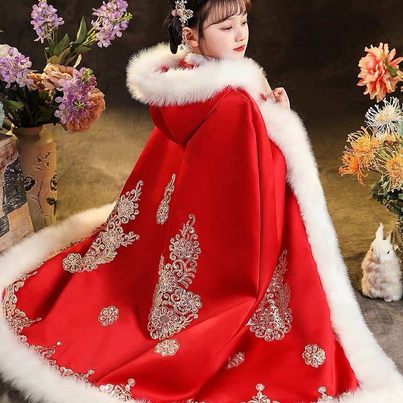 女宝拜年服儿童古风冬款汉服女童斗篷披风披肩外套秋冬季2025新款