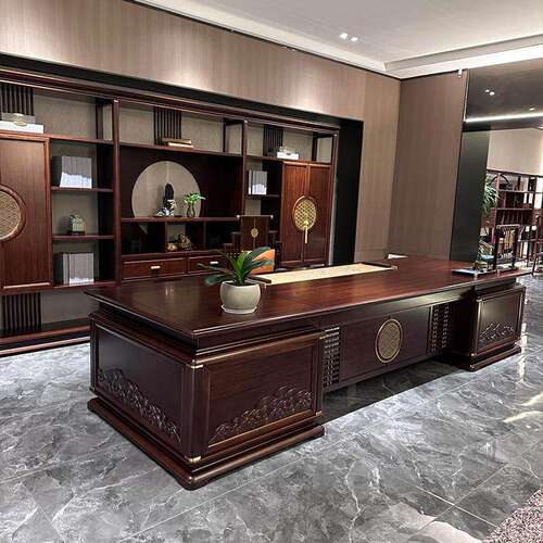 新中式实木办公桌椅组合现代简约轻奢高级感董事长大班台老板桌
