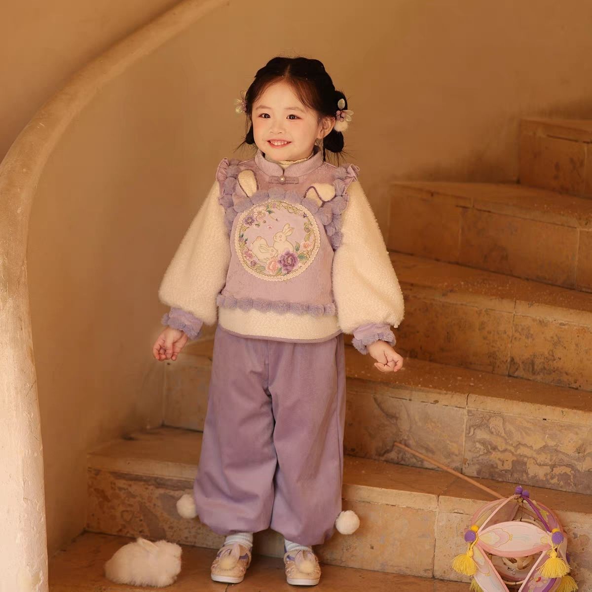 汉服女童冬季裤装新款国风衣服儿童新中式古风小女孩加绒加棉唐装