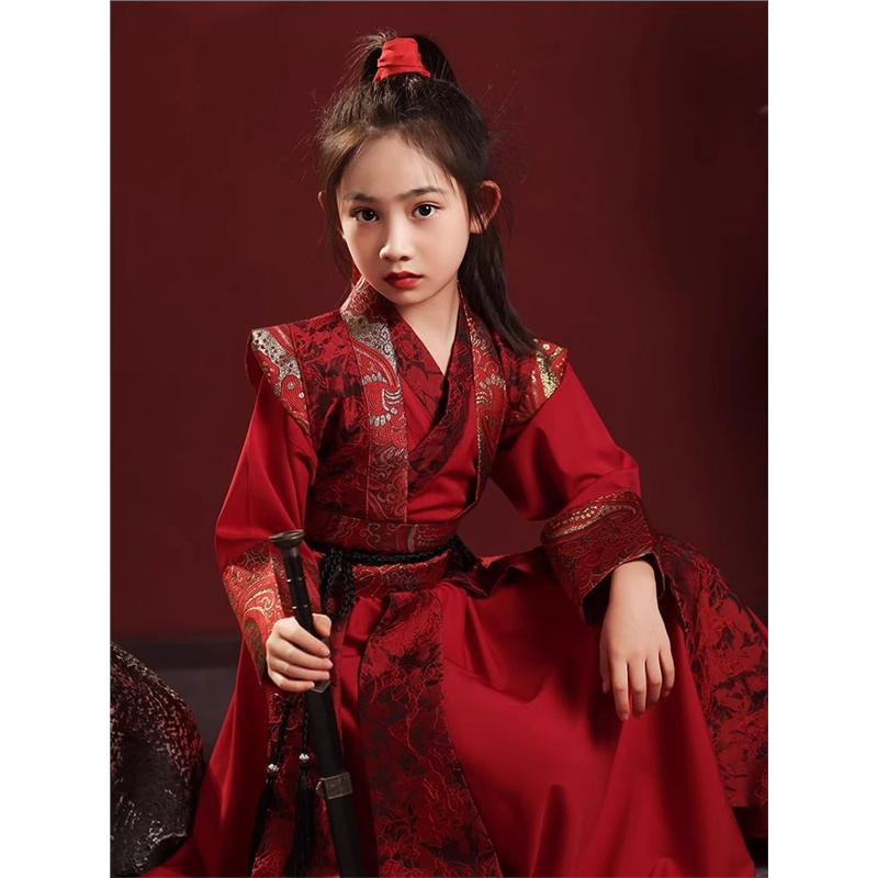 儿童汉服女童花木兰cos服装仙侠风女孩剑客飞鱼服侠客古装演出服