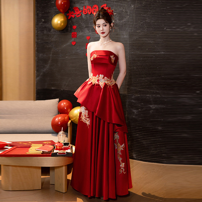 结婚晨袍新中式新娘敬酒礼服裙