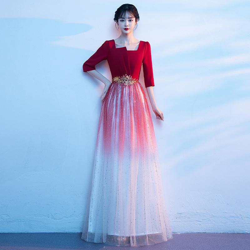 渐变网纱裙大合唱团演出服晚礼服