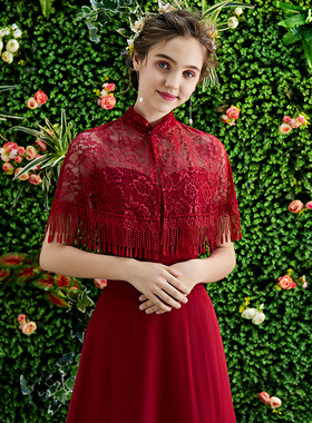 夏季薄款红色结婚礼服敬酒服披肩
