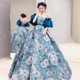 莫奈花园系列复古宫廷风蓝色晚礼服女法式 新娘结婚旅拍宴会礼服裙
