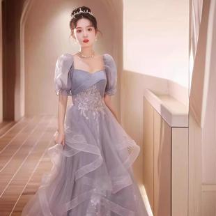 年会礼服蓬蓬裙晚宴主持人声乐艺考一字肩重工小众轻奢高端晚礼服