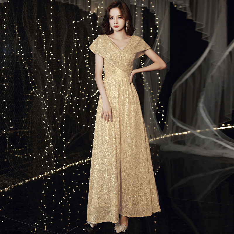 晚礼服女轻奢高贵气质宴会成人礼主持人亮片礼服高级感年会礼服裙