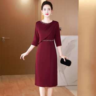 夏季新款时尚喜妈妈嫁女儿参加婚宴礼服妈妈装高端大气显瘦连衣裙
