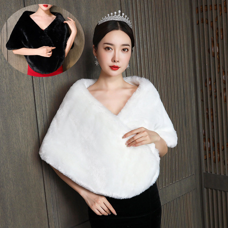 结婚婚纱披肩仿皮草保暖披风女