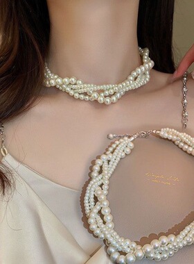 法式名媛缠绕珠珠项链女轻奢小众