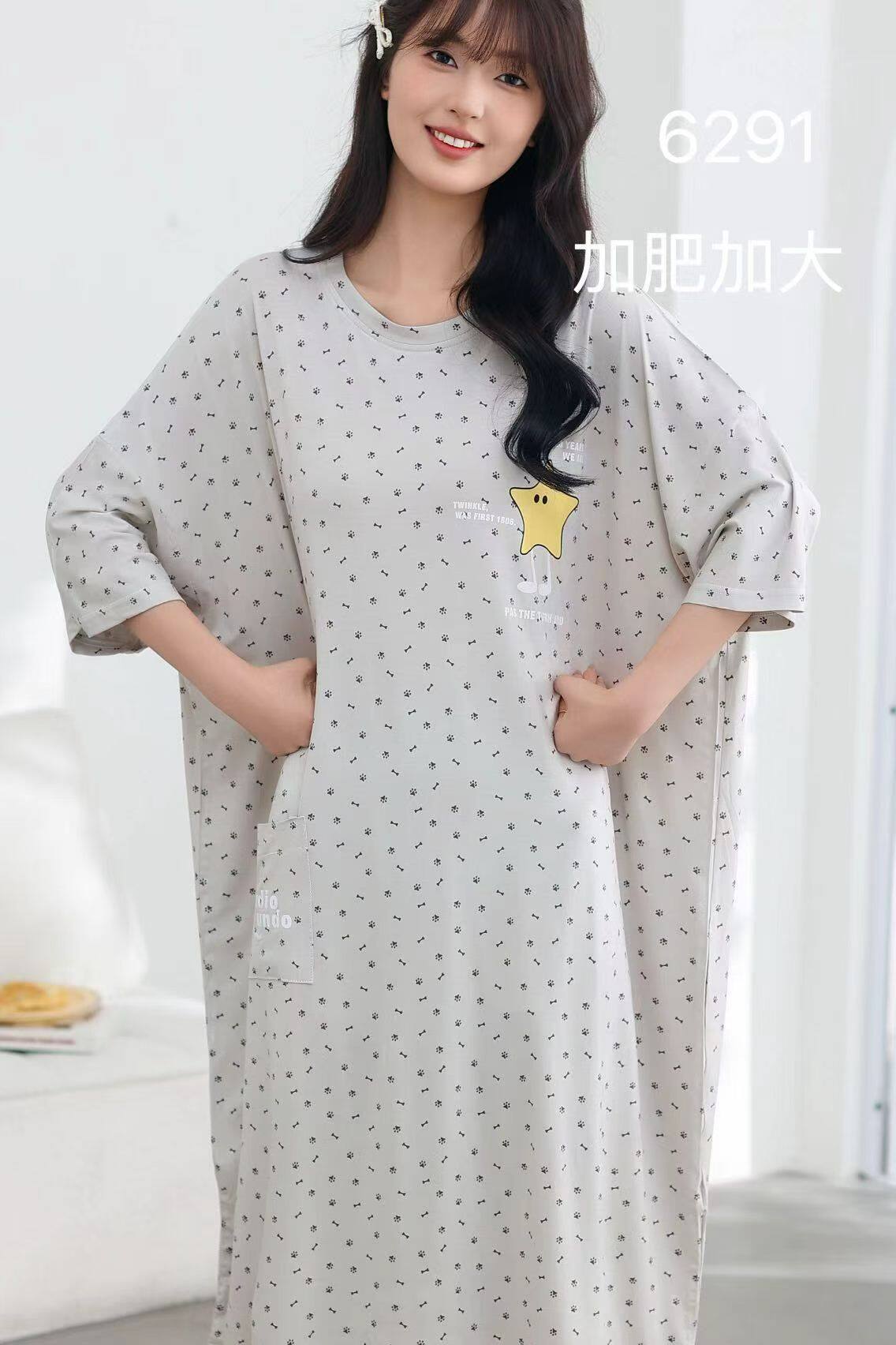 杰丽美夏季纯棉睡裙女款套头加长加肥款休闲睡裙休闲款200斤可穿