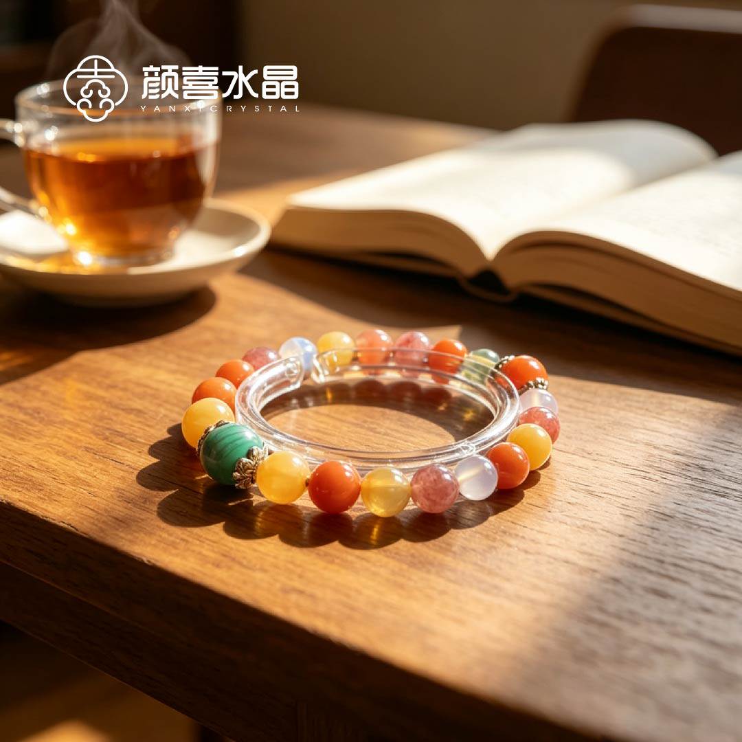 颜喜｜7-12mm天然水晶手链孔雀石多彩手串（多样性发一）