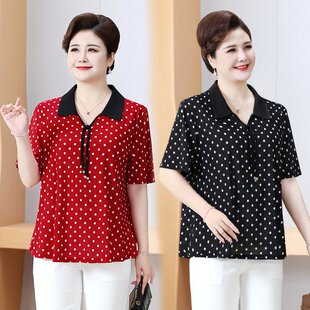 2026新款t中老年女中长款短袖夏季时尚加肥加大码T恤翻领女士小衫