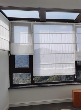 现代日式罗马帘白色纱帘简约窗帘麻纱风格升降帘卷帘折叠帘定制